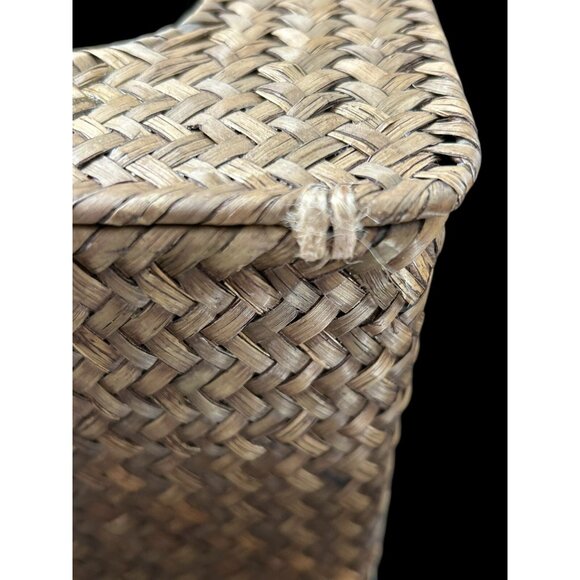 Vintage Natural Woven Wicker Rattan Hinged CoverTissue Box Holder Square BOHO - Picture 5 of 11